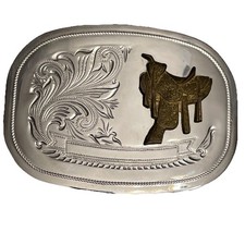 Bronco Saddle Belt Buckle Stainless Steel Silver Western 3.75  For 1.5  Belt