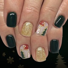 24Pieces/Box Holiday Fake Nail Golden Glitters Design Full Cover Press On Nail