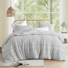 Comfort Spaces Silver Full Size Duvet Cover Set - 3-Pc Pintuck Pleated Duvet