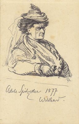 Portrait Adele Spitzeder, Bleistiftzeichnung von Gustave Zorn, Wildbad 1877