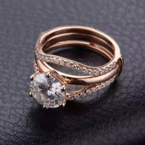 2Ct Round Lab-Created Diamond Bridal Set Wedding Ring 14K Rose Gold Plated
