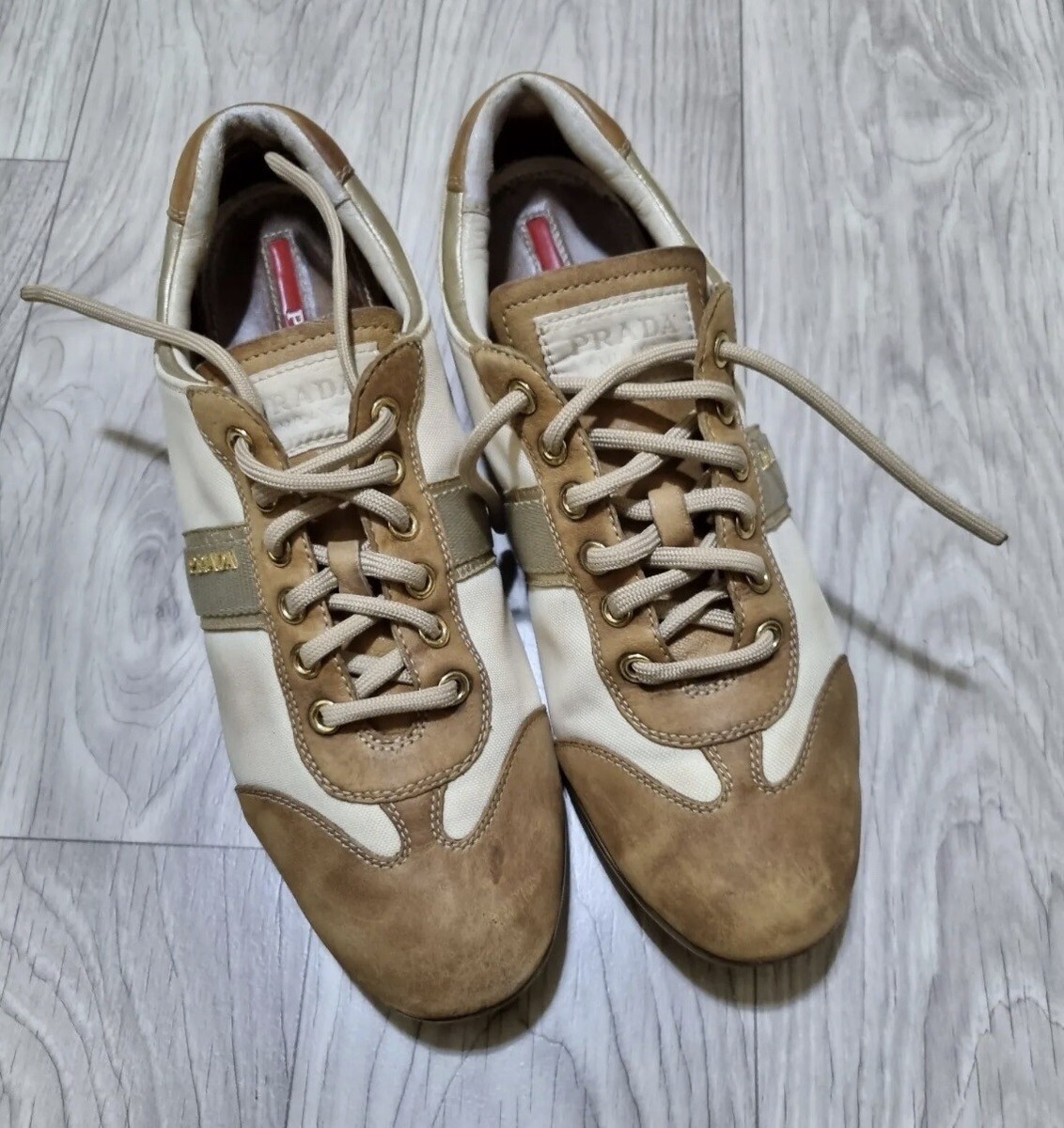 スニーカー PRADA Women Sneakers 1E792MFDD30038 F0304 AVORIO Beige WMNS) PRADA Downtown Leather Sneakers 'Beige