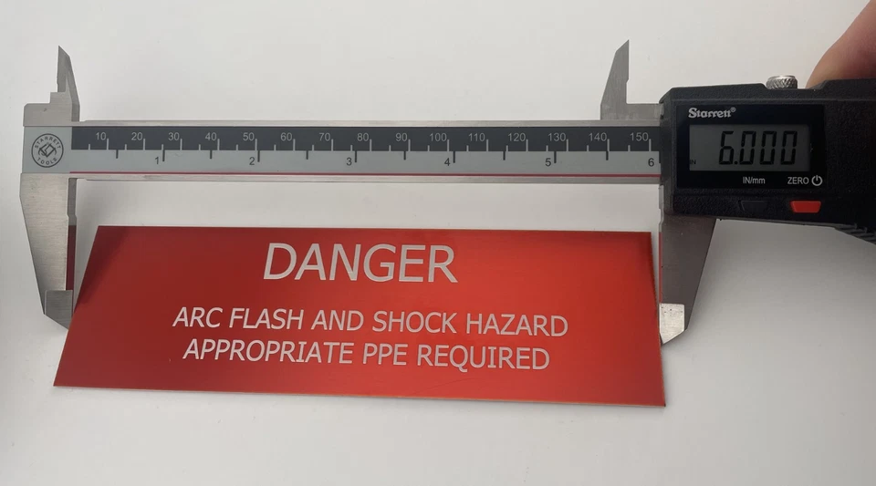 Danger Arc Flash and Shock Hazard Sign-PPE Required-Anodized Aluminum Tag 6"x2" - Image 3 of 4