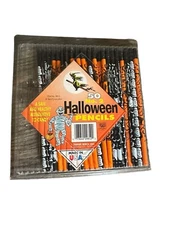 Vintage Halloween No 2 Pencils Empire Berol USA Witch Pumpkin Bats Cats 1993