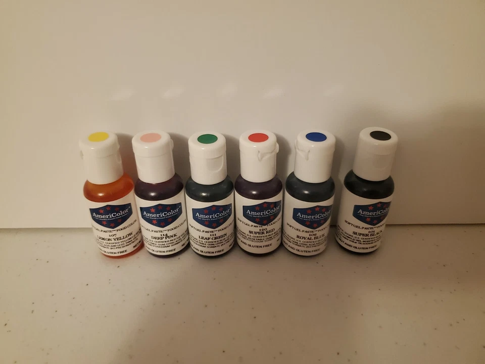 Kit de 6 pasta de gel suave AmeriColor color de alimentos glaseado de pasteles negro azul amarillo rojo Foto 4 de 4