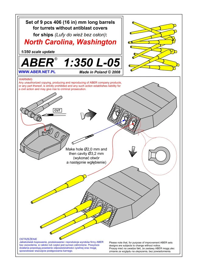 Aber S 1:350 L-005 Canons De 406 Mm Pour Navires Américains Pour Tourelles... - Photo 1/1