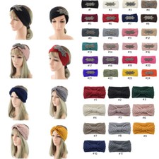 Women Crystal Beaded Knitted Headband Head Wrap Wide Hair Band Hair Tie Turban/