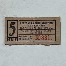 VINTAGE 5C VETERANS CANTEEN SERVICE COUPON VOUCHER