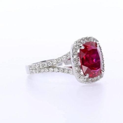 4.50 Ct Cushion Cut Natural Ruby Diamond Engagement Ring 14K White Gold solid - Picture 5 of 6