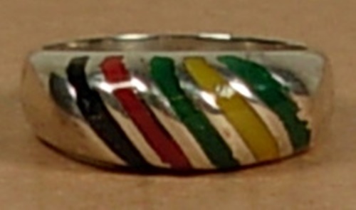 ANELLO MESSICO ARGENTO STERLING 925 FASCE COLORE SMALTO MISURA 6 - Foto 1 di 4