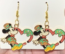 Gold Mickey Mouse Heart Drop Dangle Earrings 