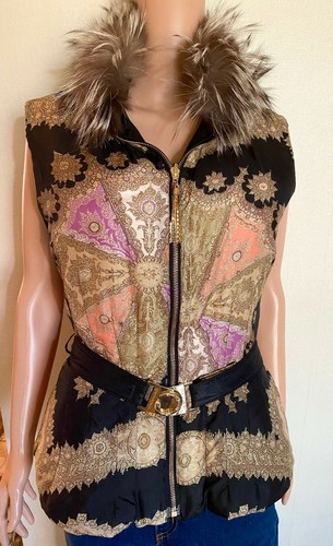 Roberto Cavalli Designer Multicolor Real Fox Reversible  Vest Jacket Top  XS, S - Picture 1 of 8
