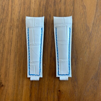 20mm WHITE Alligator leather curved (fitted) Band Strap Blue Rolex SUBMARINER