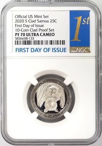 2020 S Proof Clad Samoa NP Quarter, NGC PF 70 Ultra Cameo 1st Day of Issue!