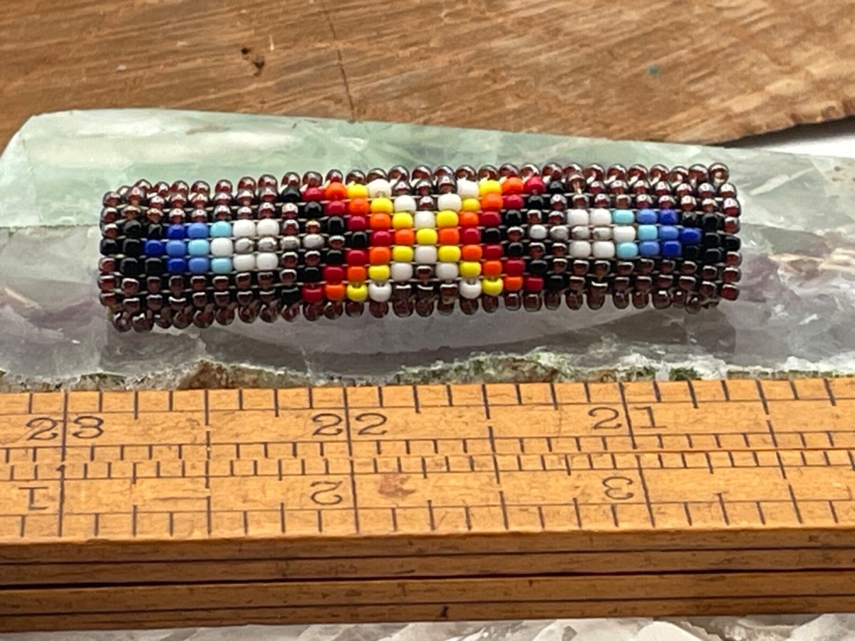Native American Hand Bead Leather Back Small Hair Barrette 