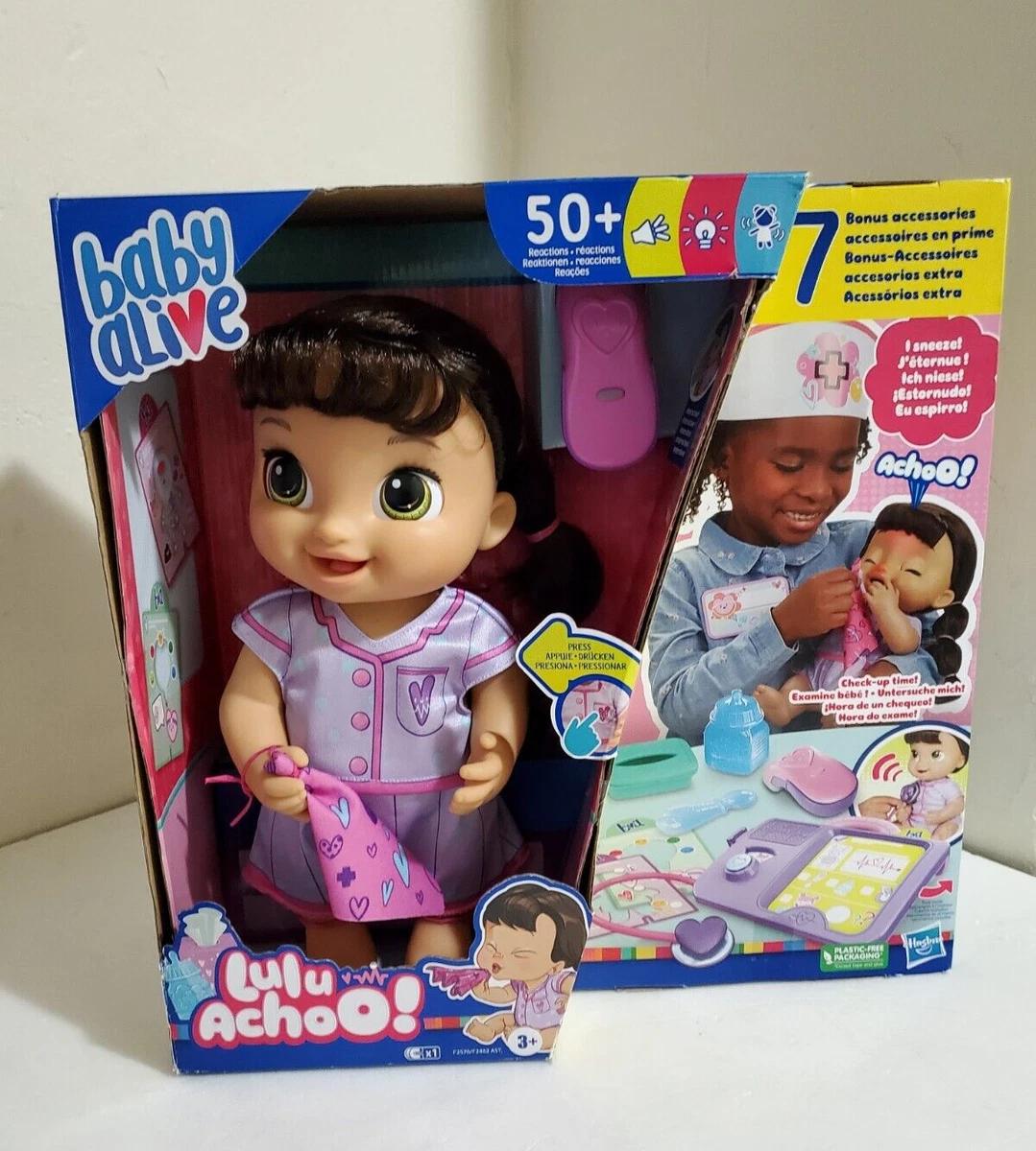 Baby Alive Lulu Achoo Doll with Brown Hair Doctor Play Toy Lights Sounds Tools