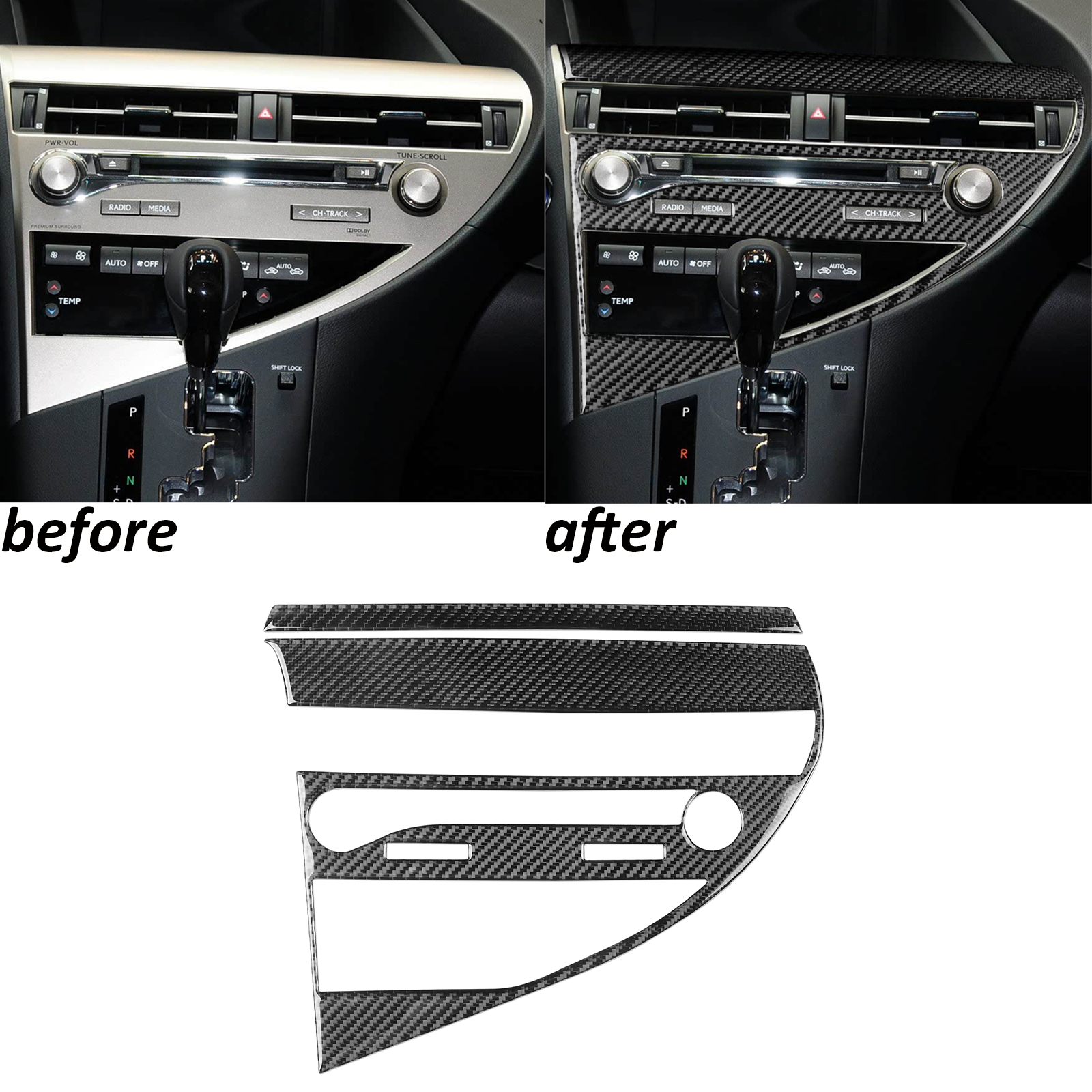 Real Carbon Fiber Center Console CD Panel Trim For Lexus RX350 RX450h 2010-2015