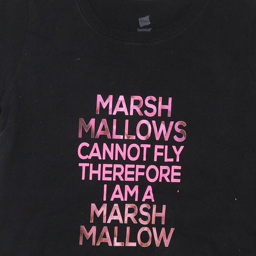 Hanes Womens Black Cotton Blend T-Shirt Size S - Marshmallows Can Not - Picture 8 of 12