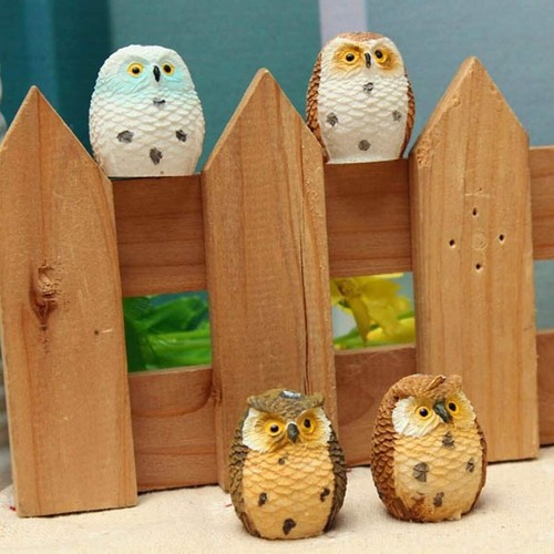 Cute Owl Mini Resin Crafts Garden Miniatures 4 pcs Set Figurine Statue - Picture 3 of 4