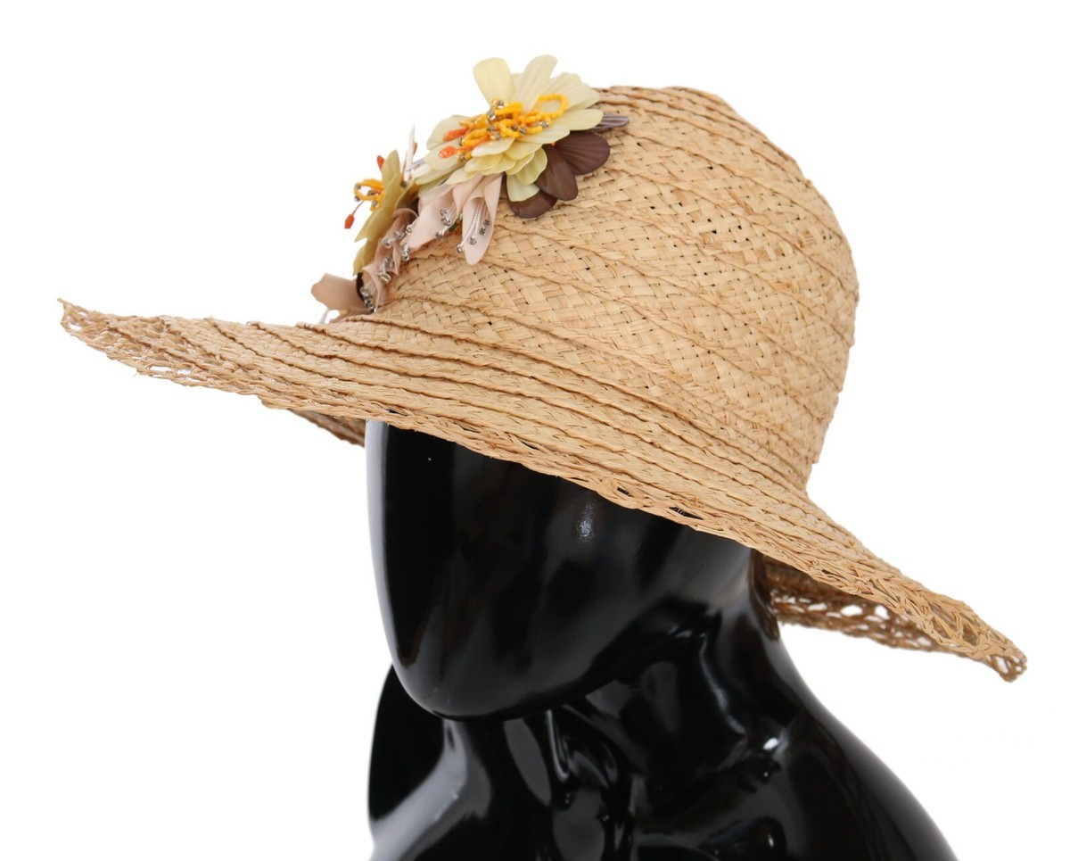 DOLCE & GABBANA Beige Wide Brim Floral Bucket Capello Hat s  display picture 2