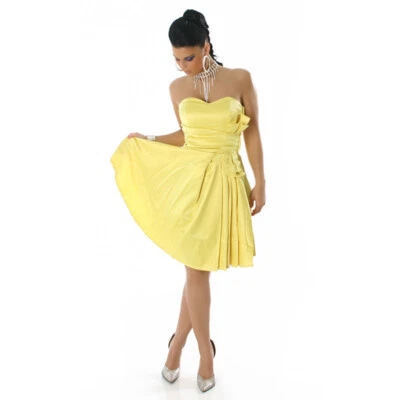 Edles Satin Bandeau Abendkleid mit Schnürung Gelb #AK245 - Bild 1 von 4