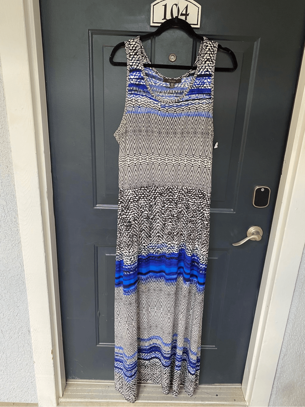 Geometric Black White Blue Fever Maxi Dress in XXL / 2XL-image