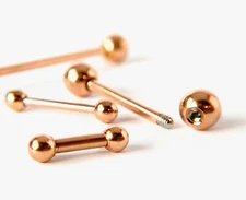 1pc Rose Gold Straight Barbell Tongue Industrial Tragus Eyebrow Nipple Ring