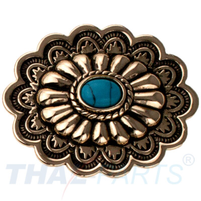 Concho #150 35mm Metal Jumbo Stempel Gold mit Stein Blau Conchos