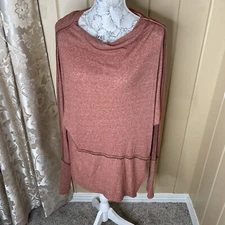 Free People We The Free BOHO Top Long Sleeve Red Orange Slub Knit Sz Small