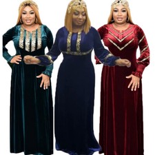 African Velvet Women Elegant Kaftan Maxi Dress Evening Abaya Party Gown Fashion