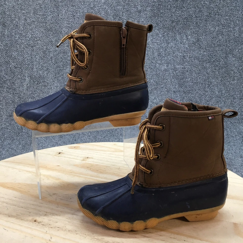 Tommy Hilfiger Boots Youth 2 Duck Brown Blue Lace Up Ankle Top Comfort Casual - Image 2 of 4