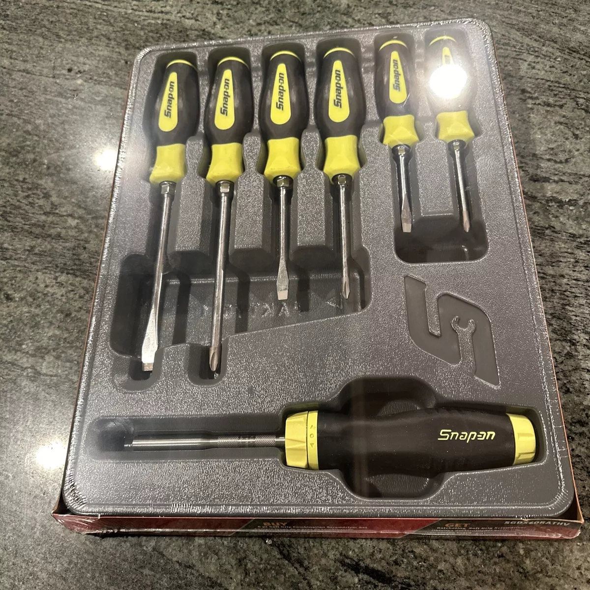 Snap on sgdx60rathv 6 pc screwdriver set with ratcheting screwdriver hi viz