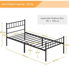 3Ft Single Metal Bed Frame w/ Headboard&Footboard Solid Slatted Bedstead Black