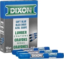 Dixon Industrial Lumber Marking Crayons, 4.5" x 1/2" Hex, Soft-Blue, 12-Pack...