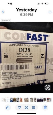 CONFAST DROP IN ANCHOR P/N: DI38 3/8'' ZINC 1-9/16 (BOX OF 48)