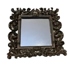 Rare VTG French Baroque Style 12x12” Dark Brown Resin Framed Mirror