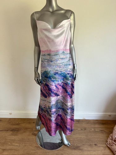 Maxi abito donna Ted Baker TB 2 UK 10 rosa medio acquerello scollo cappuccio slip NUOVO - Foto 16 di 18