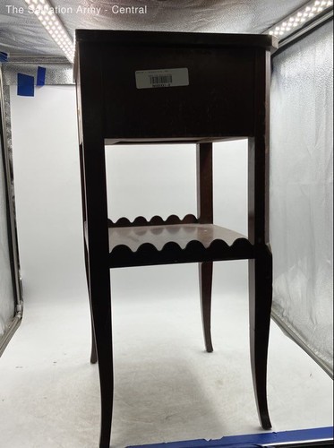 Brown Wooden Carved Mid-Century Two-Tier Side Table With Single Drawer