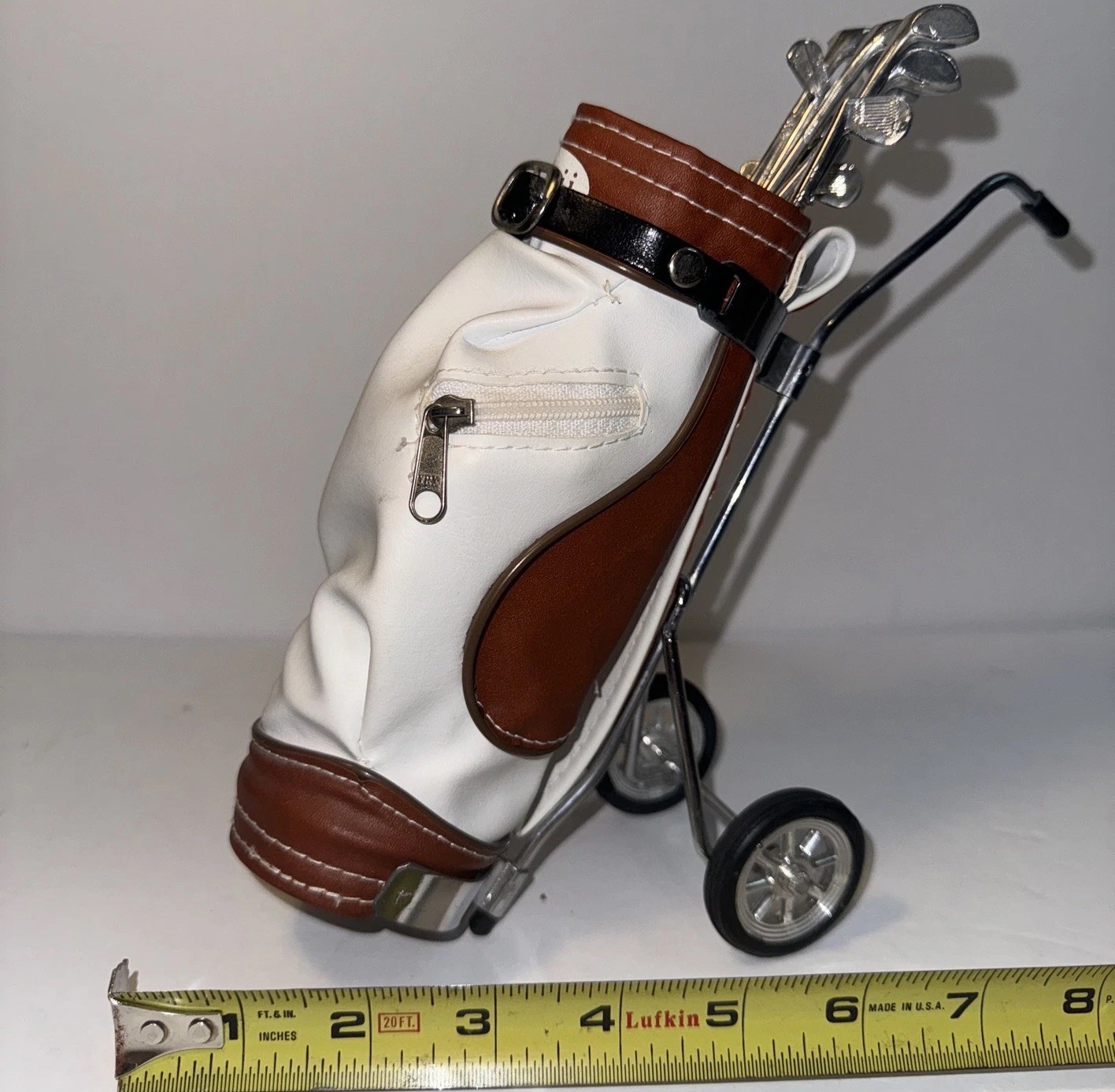 8 Inch Hawaii-Themed Mini Golf Bag with Metal & Leather Accents and Club Decor