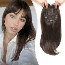 Medium Brown with Bangs Long Straight 18in Women Premium Hair Topper