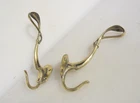 Large Vintage Brass Coat Hooks Hat Hangers Old Art Nouveau Pair