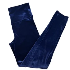 Spanx Medium M Blue Velvet Leggings High Waisted Stretch Shapewear Pants Festive
