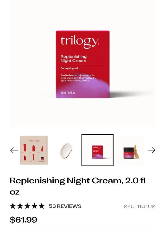 NEW! Trilogy Replenishing Night Treatment Cream - 2 oz - Exp 12/27 - Image 2 of 4