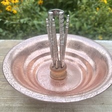 VTG Westbend H.M. Quackenbush, Inc. Pink Aluminum Nut Bowl W/ Nutcracker, Picks