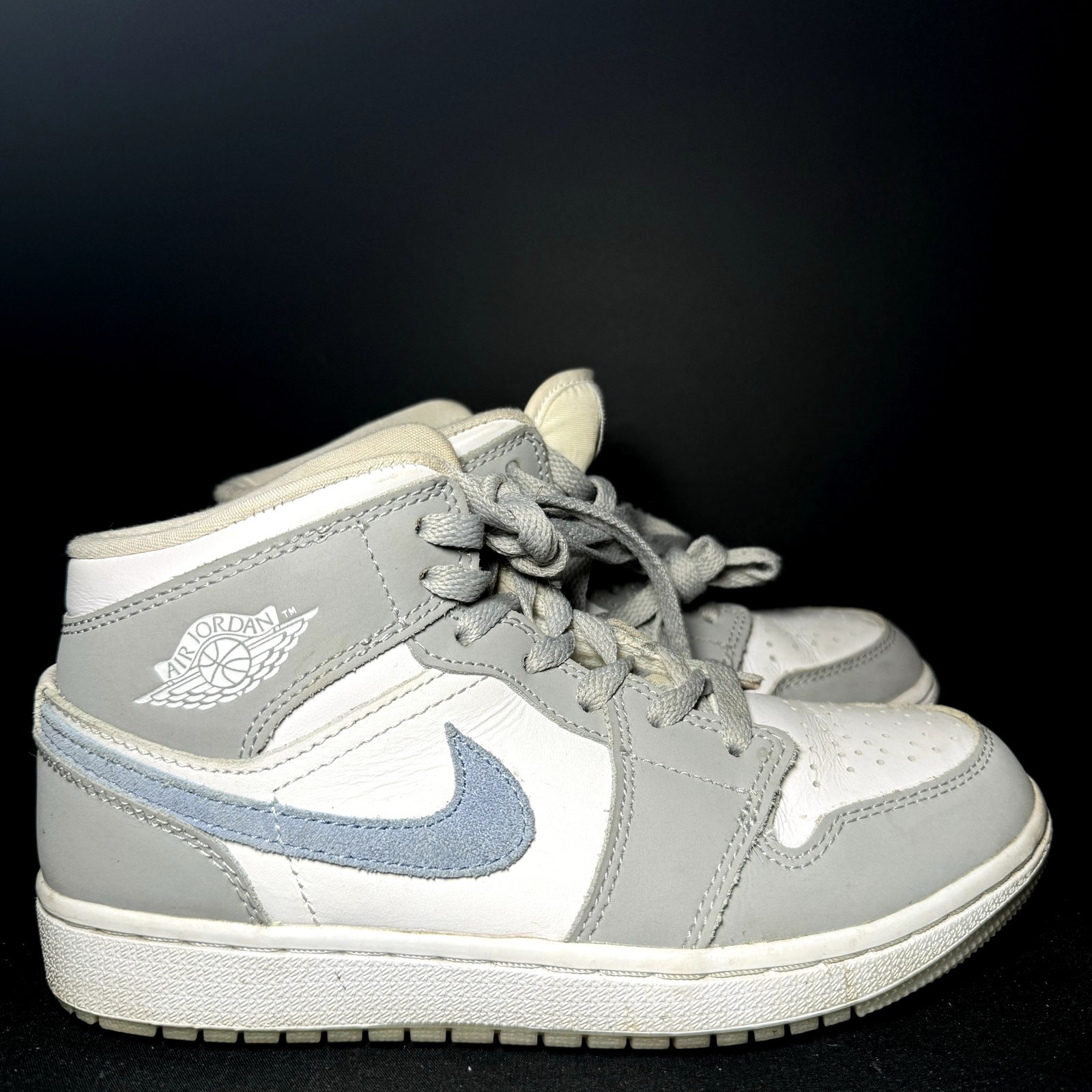 Size 5.5 - Nike Air Jordan 1 Mid Wolf Grey Aluminum Women's Shoes