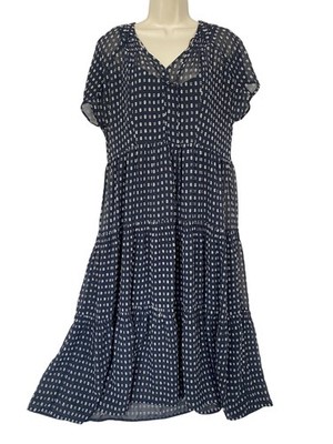 Current Air Dress Women Medium Navy Tiered Midi Flowy Boho Prairie Anthropologie