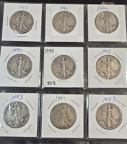 LOT OF 9 Walking Liberty Half Dollar Silver Coins. SUPER EXTRA FINE  DETAILS! 🔥