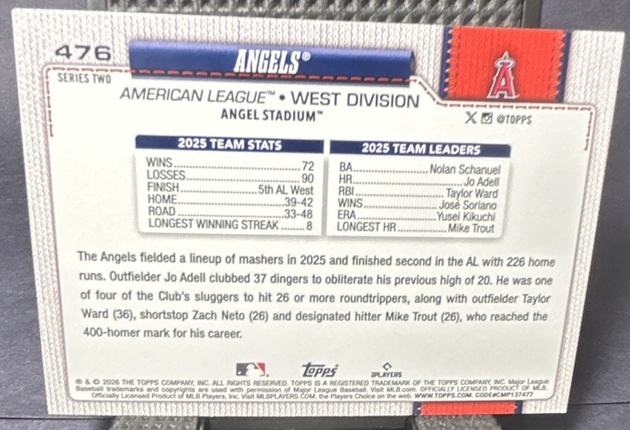2026 Topps Series 2 Los Angeles Angels #476 Team Card Silver Crackle ...