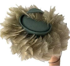 Vintage 1950s Feather Cocktail Tilt Hat Teal Felt Fascinator Germaine Montabert