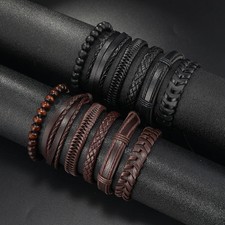Braided Leather Bracelets for Men Women Woven Ethnic Tribal Rope Wristbands Brac